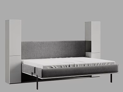 Modern Double Bed With Grey Upholstered Headboard And Black Legs Frame 3d model