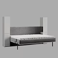 Modern Double Bed With Grey Upholstered Headboard And Black Legs Frame
