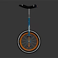 Blue Frame Unicycle With Orange Rim Wheel And Black Seat With Yellow Accents And Reflection