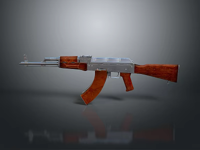 Assault Rifle With Wooden Stock And Silver Metal Components 3D Rendered 3d model