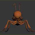 Orange Ant 3D Model in Cartoon Style with Long Legs and Detailed Design