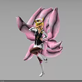 Female Character With Black And White Outfit And Pink Nine Tailed Creature In Standing Pose
