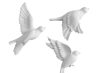 Three White Flying Birds 3D Wall Decor For Home Interior Decoration 3d model