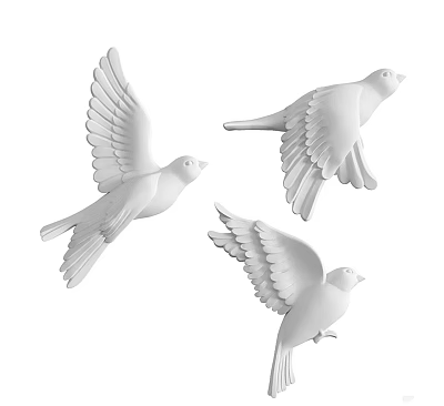 Three White Flying Birds 3D Wall Decor For Home Interior Decoration 3d model