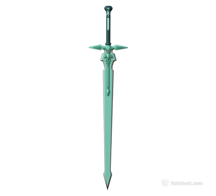 Green Decorative Sword With Ornate Hilt And Long Sharp Blade Design 3d model 