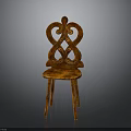Decorative Wooden Chair With Carved Curved Backrest And Orange Red Finish