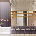 Modern Hotel Lobby Interior Design With Reception Desk Sofa Area And Green Plants