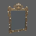 Golden Decorative Photo Frame with Floral Patterns and Top Vase Ornament Design