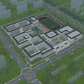 Modern School Campus Design With Classroom Buildings Sports Field And Greenery Surroundings