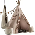 Cozy Kids Beige Tepee Tent With Hanging Bunting Soft Pillows And Hanging Swing