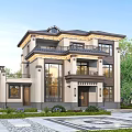 Two Story Modern Detached Villa With Balcony Large Windows And Garden Courtyard