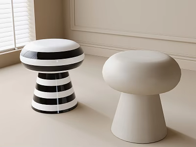 Modern Mushroom Shaped Stools With Black White Striped And Beige Design For Home Interior 3d model