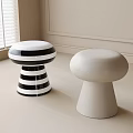Modern Mushroom Shaped Stools With Black White Striped And Beige Design For Home Interior