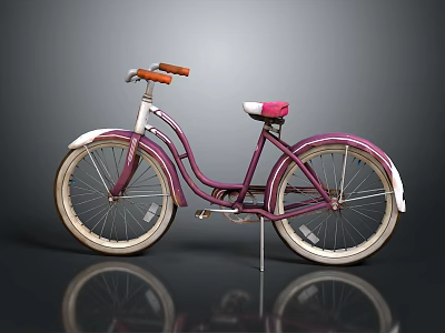 Vintage Purple Pink Bicycle With Orange Handlebars White Seat And Beige Wheels 3d model