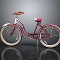 Vintage Purple Pink Bicycle With Orange Handlebars White Seat And Beige Wheels