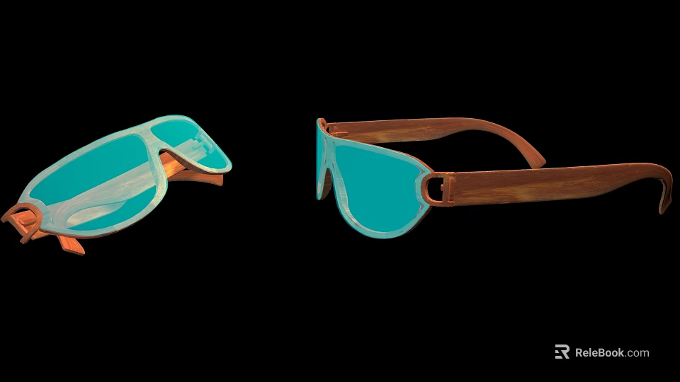 Glasses Shaped Beauty Device With Wooden Frame And Blue Transparent Lenses 3d model 