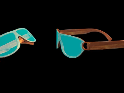 Glasses Shaped Beauty Device With Wooden Frame And Blue Transparent Lenses 3d model