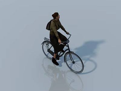 People Riding Bicycles Outdoors With Light Blue Background And Shadows 3d model