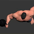 Shirtless Muscular Man In Blue Shorts Holding Black Kettlebell 3D Model On Gray Background