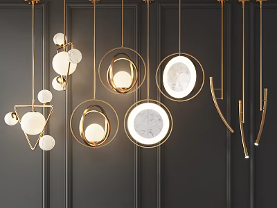 Modern Geometric Chandeliers With Gold Frame And Marble Accent For Interior Lighting 3d model
