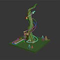 Decorative Green Spiral Plant Structure With Spiral Track And Small Trees