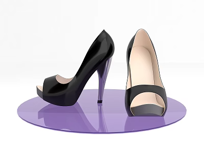 Black Peep Toe High Heels With Transparent Heel On Purple Circular Display Stand 3d model