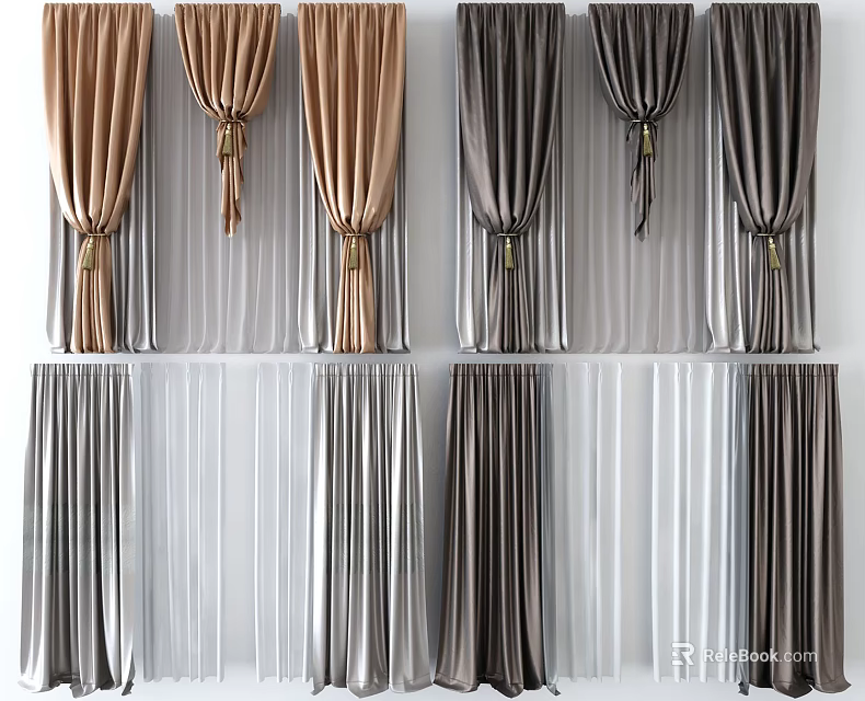 Elegant Curtain Designs With Brown Gray Velvet Drapery And Tied Accents For Home 3d model 