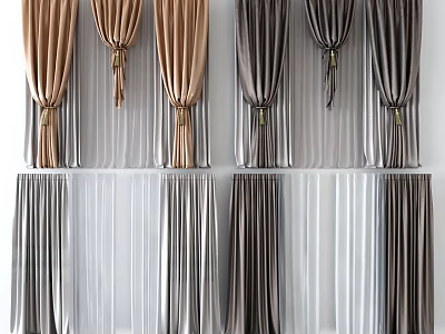 Elegant Curtain Designs With Brown Gray Velvet Drapery And Tied Accents For Home 3d model