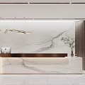 Modern Front Desk Reception Area With Marble Counter Lighting And Green Plant Decor