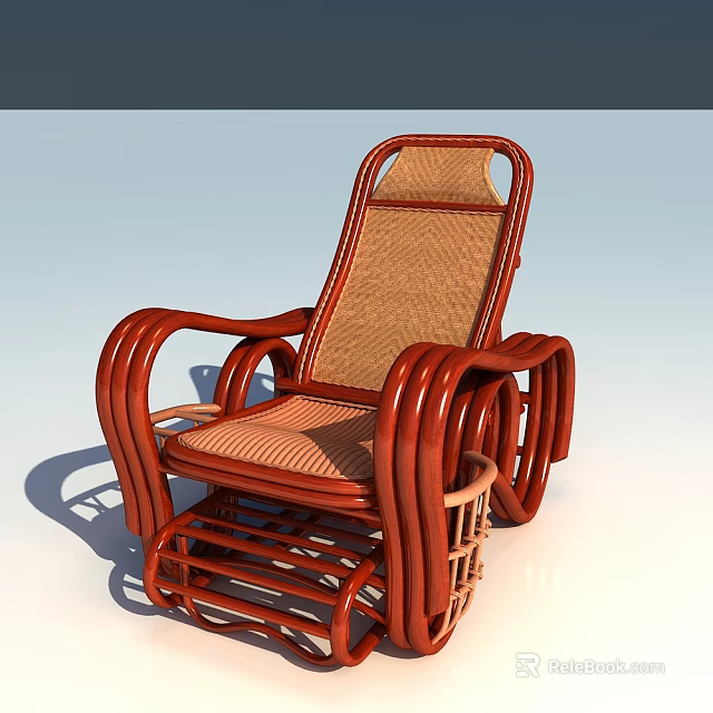 Traditional Rattan Lounge Chair with Red Frame and Woven Texture Design 3d model 