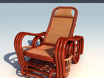 Traditional Rattan Lounge Chair with Red Frame and Woven Texture Design 3d model