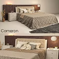 Cameron Bedroom Interior Design With Bed Pillows Nightstand Rug And Wooden Wall Paneling