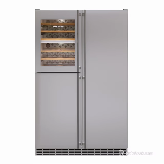 Silver Double Door Kitchen Refrigerator With Built In Wooden Wine Shelves 3d model 