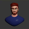 Man With Red Hair Red Beard And Green Eyes Wearing Blue Shirt 3D Bust Model