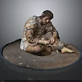 Ancient Human Figure Sitting On Round Mat Wearing Animal Skin Clothing Crafting