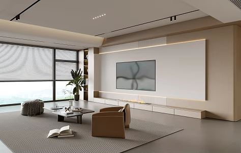 Modern Minimalist Living Room Balcony Cabinet Sofa Combination Coffee Table Sofa Background Wall 3d model