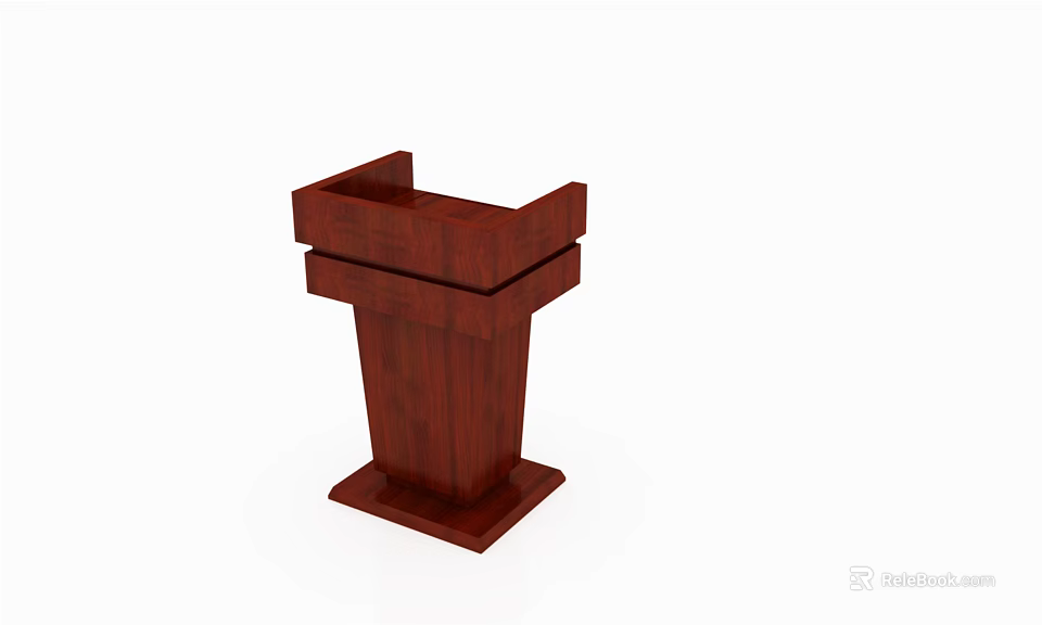 Functional Wooden Desk With Mahogany Finish Multi Tiered Design And Stable Base For Public Speaking 3d model 