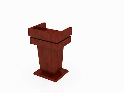 Functional Wooden Desk With Mahogany Finish Multi Tiered Design And Stable Base For Public Speaking 3d model