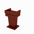 Functional Wooden Desk With Mahogany Finish Multi Tiered Design And Stable Base For Public Speaking