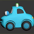 Blue Cartoon Toy Car With Big Eyes Smiling Mouth And Green White Top Lights