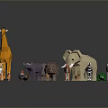 Various Colorful Low Poly Animal Figurines Including Giraffe Elephant Zebra And Rhino