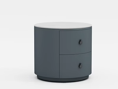 Modern Gray Bedside Table With Two Drawers Round Top And Black Knobs 3d model