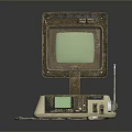 Vintage Electronic Equipment Green Screen Worn Retro Design Antenna Bottom Ports And Cable