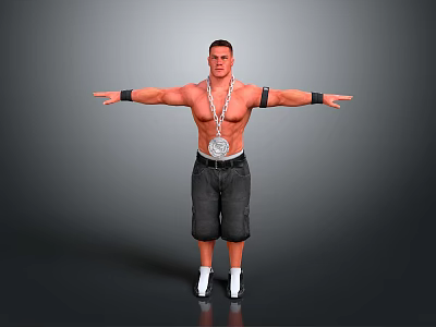 Muscular Man With Arms Outstretched Wearing Chain Necklace Medal Black Shorts White Socks And Wristbands 3d model