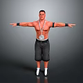 Muscular Man With Arms Outstretched Wearing Chain Necklace Medal Black Shorts White Socks And Wristbands