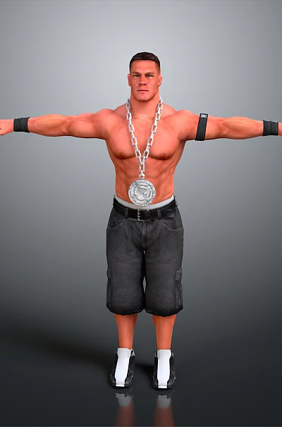 Muscular Man With Arms Outstretched Wearing Chain Necklace Medal Black Shorts White Socks And Wristbands 3d model