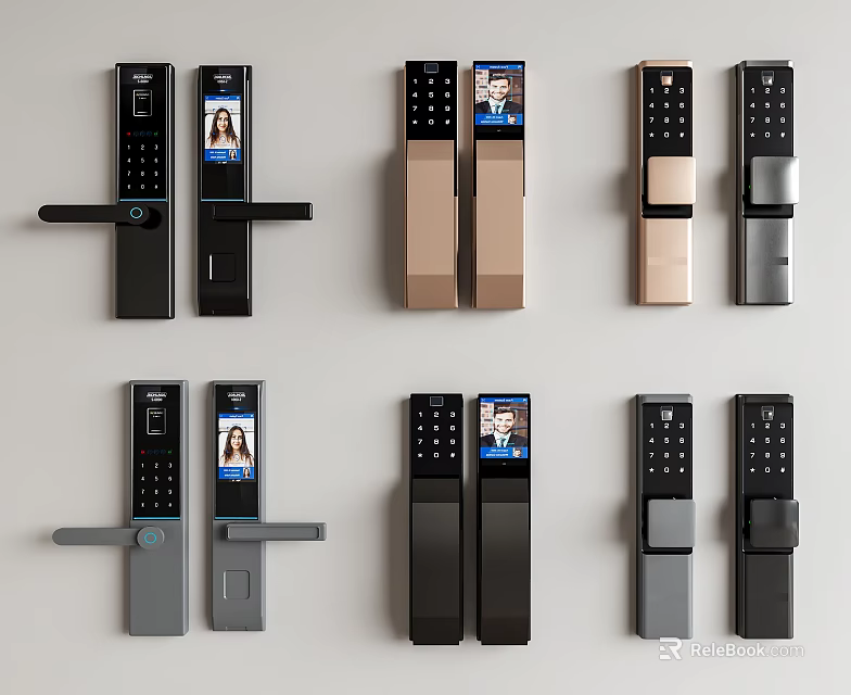 Smart Door Handles With Facial Recognition Digital Keypad Multiple Colors Various Designs 3d model 