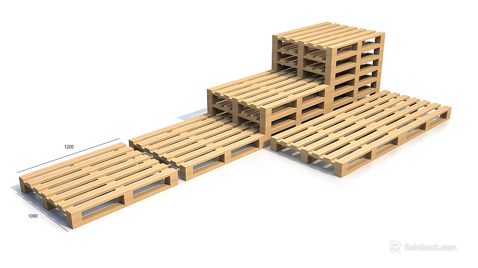 Wooden Pallets in Stacked and Flat Arrangements for Storage and Transport 3d model 