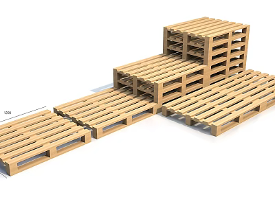 Wooden Pallets in Stacked and Flat Arrangements for Storage and Transport 3d model