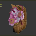 Traditional Horse Head Decoration With Wooden Base And Metallic Red Gold Accents